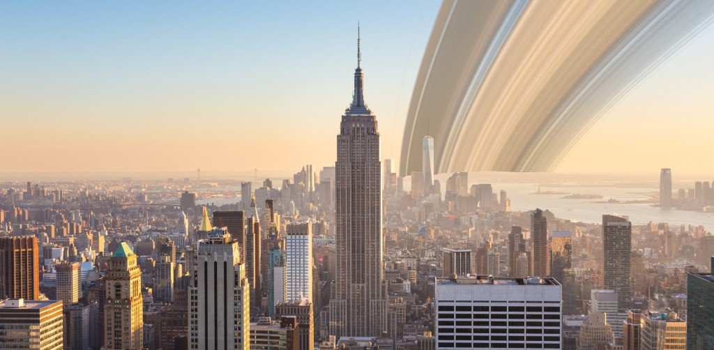 New York City Manhattan skyline in sunset.