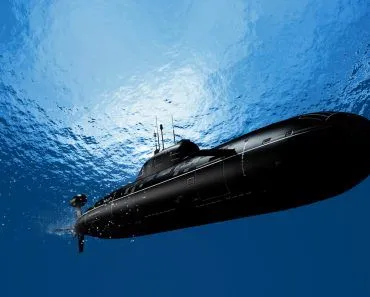 The military ship in the sea submarine