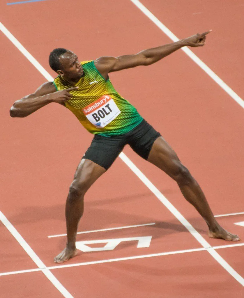 Usain Bolt, the fastest man alive, ran at a record 44.72 km/hr during the final 100m sprint in 2009, a less than meager 0.000004% speed of light.
