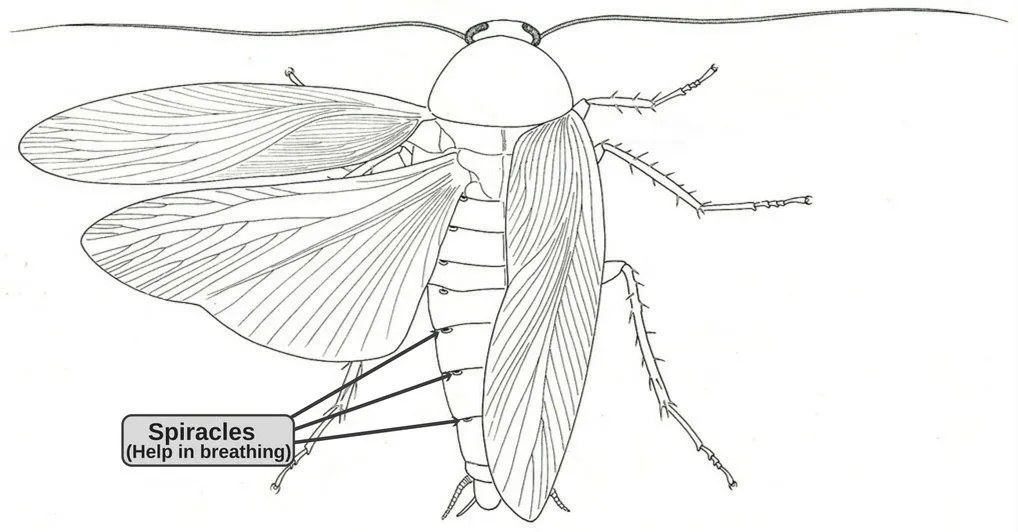 Spiracles located on the sides of the cockroach. These allow the cockroach to breathe.