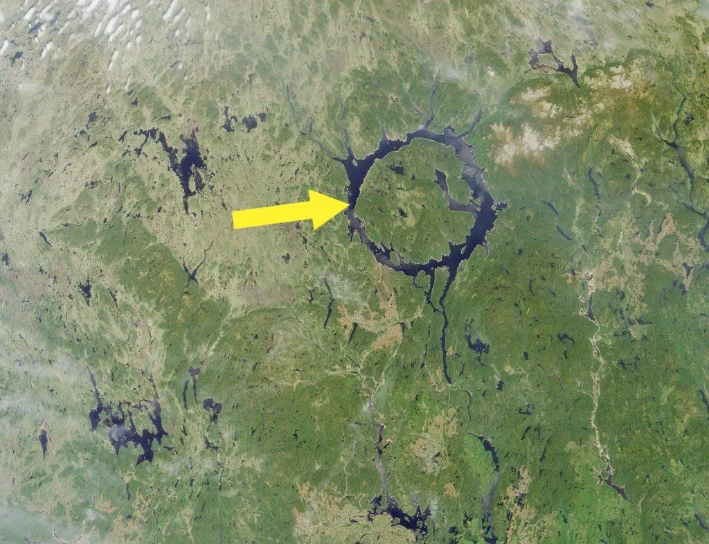Lake Manicouagan, a ring-shaped lake in Quebec, Canada, is all that remains of a crater from a massive impact over 200 million ears ago. Photo Credit NASA.GSFC.LaRC.JPL.MISR Team