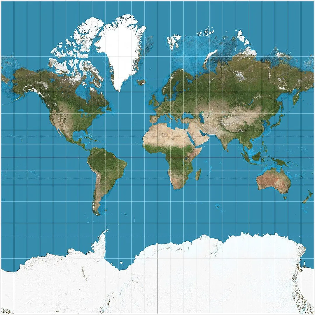 AMercator projectionof the world. (Credits: Wikimedia Commons)