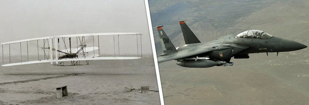 Ancient plane & fighter jet