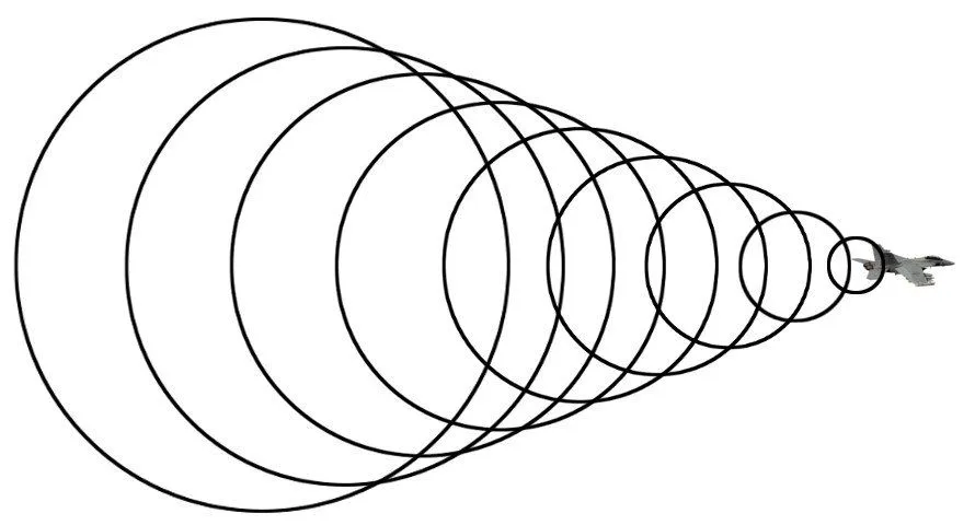 The mach cone produced by an aircraft breaking the sound barrier.