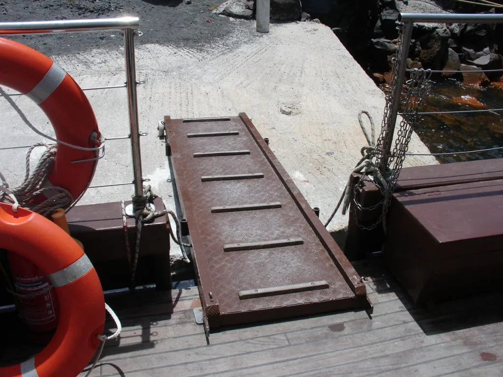 This is what a gangplank looks like. This particular gangplank, as you can see, is very small. A ship the size of Titanic would have required huge gangplanks to transfer the passengers onto the iceberg. (Credits: Wikimedia Commons)