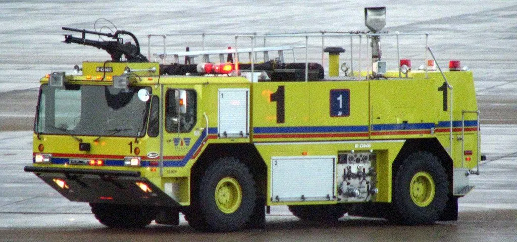 Yellow and green fire truck
