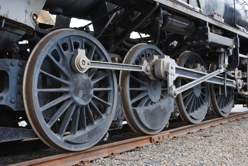 Train wheel close up
