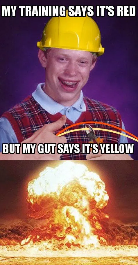 My training says its red but my gut says its yellow meme