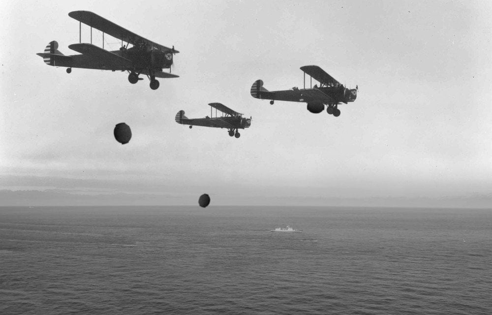 Ww2 aircraft dropping naval mine