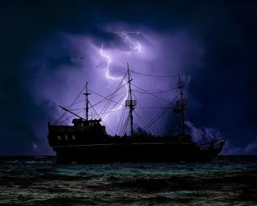lightning storm ship sea ocean pirate