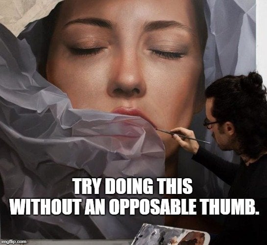 Try doing this without an opposable thumb. meme