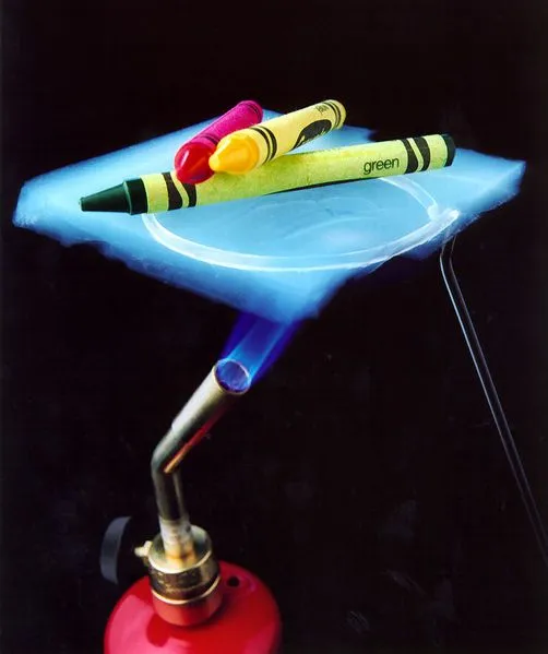 Low thermal conductivity of aerogels, demonstrated by heating a silica aerogel under a bunsen burner. (Photo Credit: Public Domain/Wikimedia Commons)