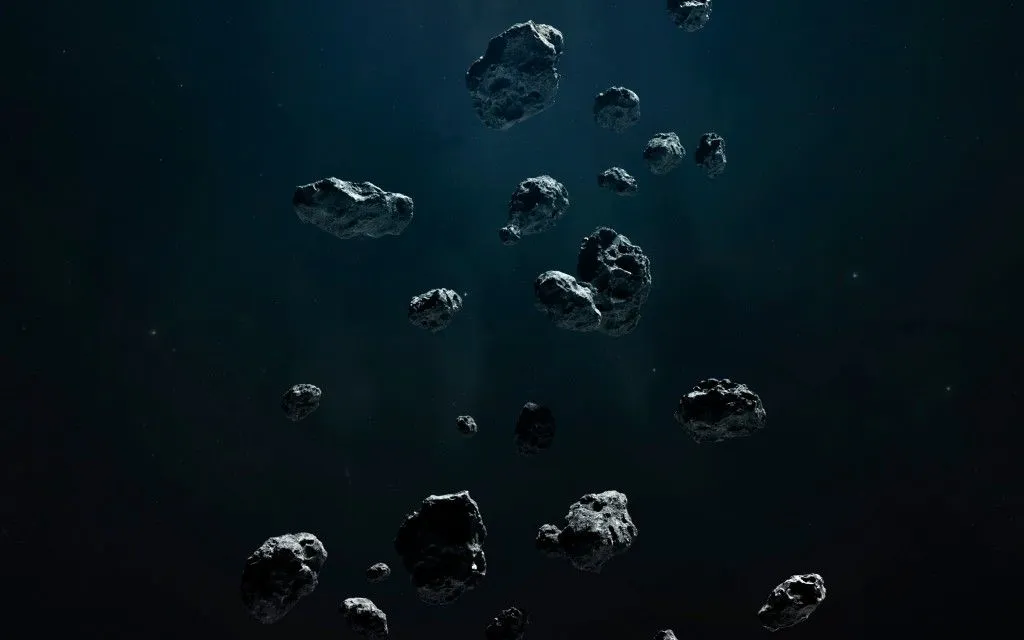 Asteroid belt, awesome science fiction wallpaper, cosmic landscape. Elements of this image furnished by NASA - Image(Vadim Sadovski)