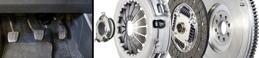 A clutch pedal (leftmost) enables coupling and decoupling of the engine and wheels (Photo Credit: Peter Gudella & Stason4ik/Shutterstock)