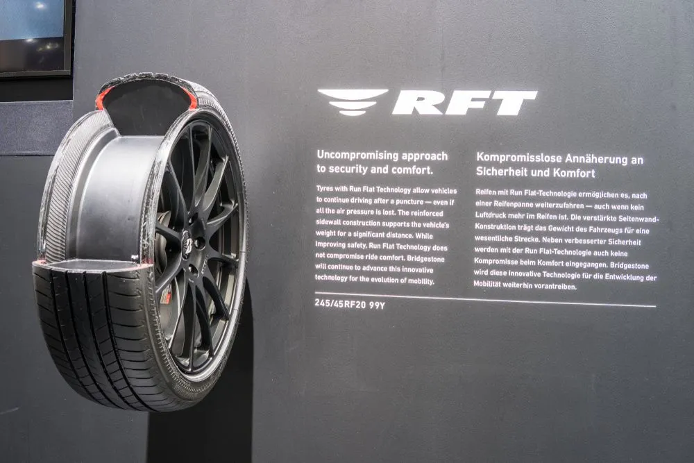Frankfurt, Germany, Sep 13, 2017 Bridgestone booth, Bridgestone RFT tyres, run flat technology at 67th International Motor Show IAA - Image(Grzegorz Czapski)S