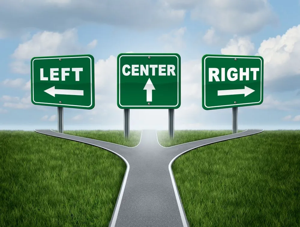 Politics concept and political views symbol with the rigfht left and centre wing or business choice as a 3D illustration. - Illustration(Lightspring)s