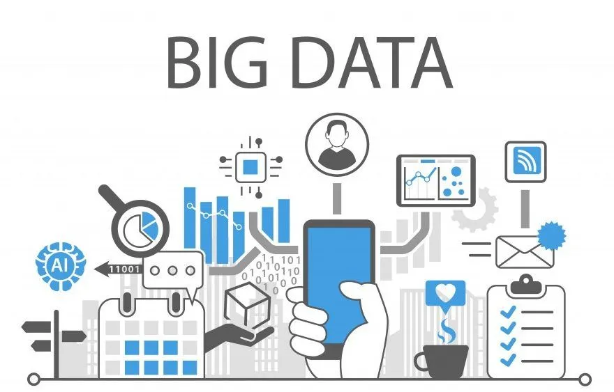 Big data infographic vector illustration with hand holding smartphone - Vector( a-image)s