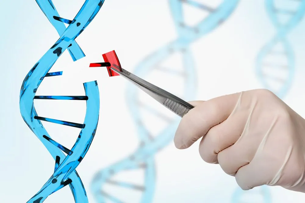 Hand of scientist replacing DNA - genetic engineering and gene manipulation concept - Image( andriano.cz)S