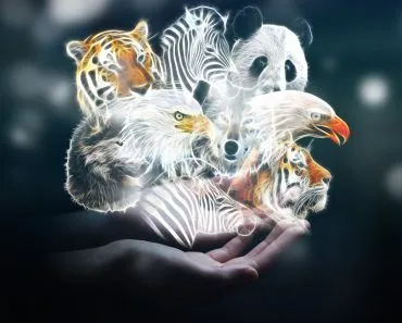 Person holding in his hand fractal endangered animal illustration 3D rendering - Image(sdecoret)s