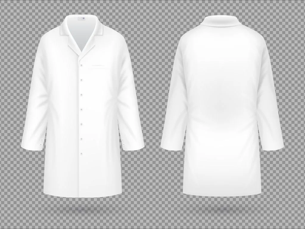Realistic white medical lab coat, hospital professional suit vector template isolated(MicroOne)s