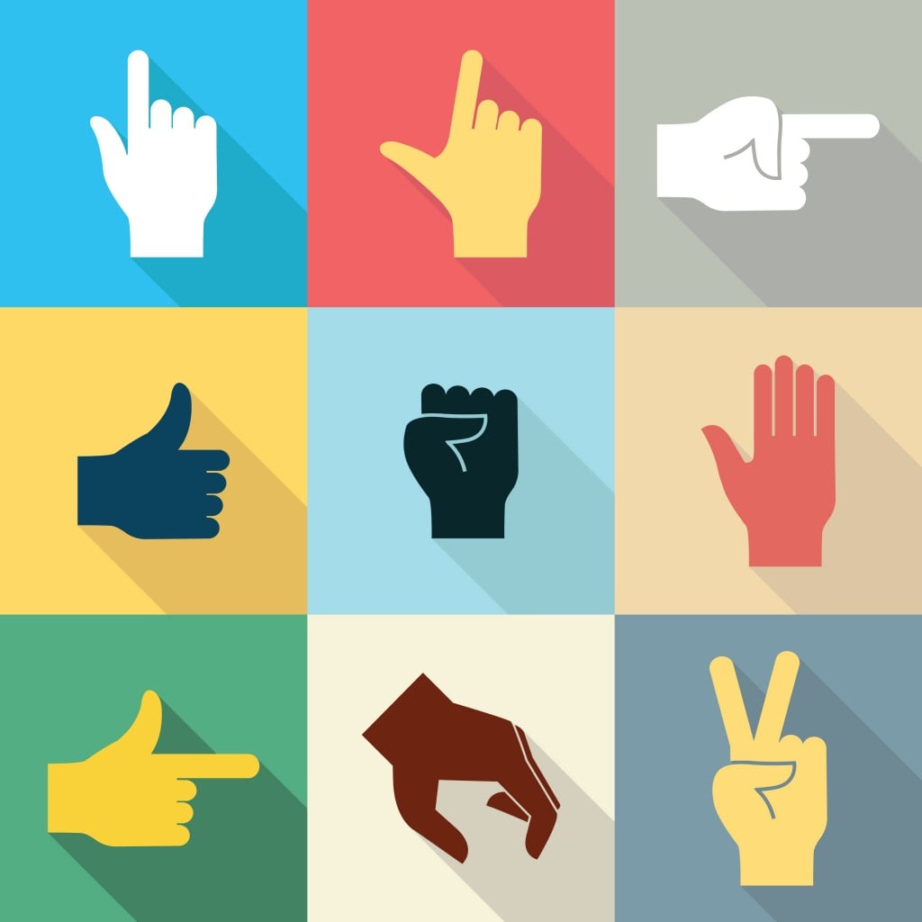 Flat design icon set of hands in many and different gesture with long shadow set 2(jesadaphorn)s