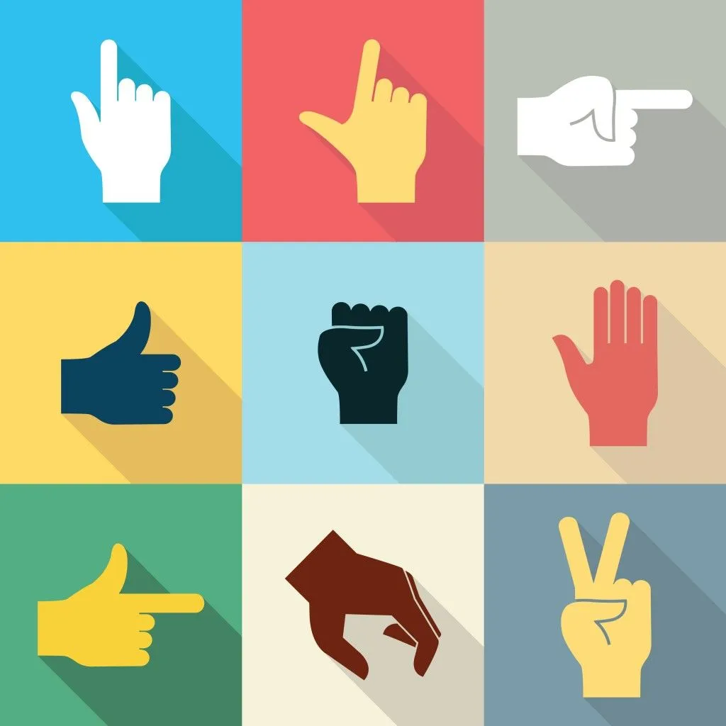 Flat design icon set of hands in many and different gesture with long shadow set 2(jesadaphorn)s