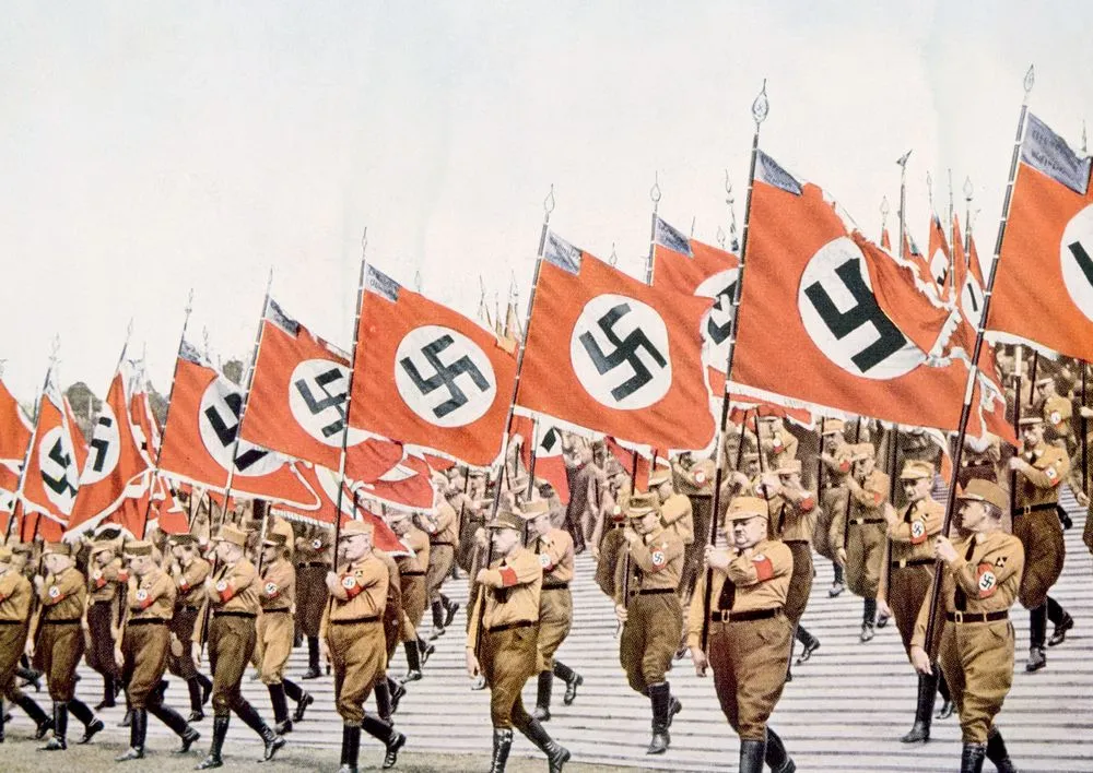 Nazi Germany, Entrance of the Nazi flagbearers at the Party Day rally in Nuremberg(Everett Historical)S (1)