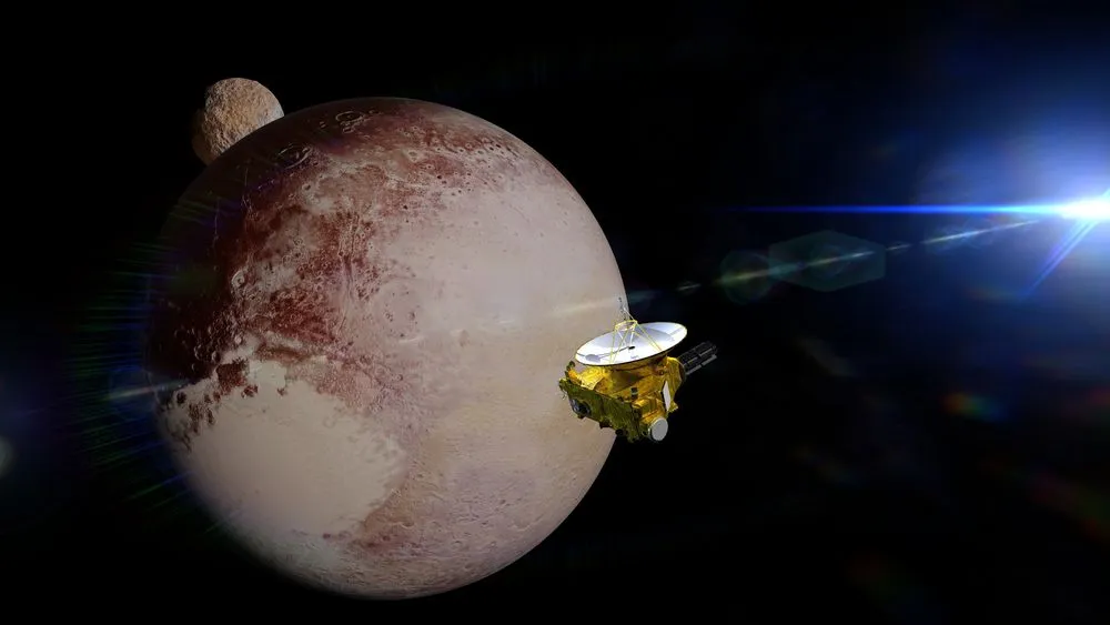 ew Horizons spacecraft in front of the dwarf planet Pluto and moon Charon(Dotted Yeti)s