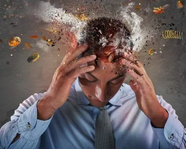 Head explosion of a stressed and tired businessman due to overwork(alphaspirit)S