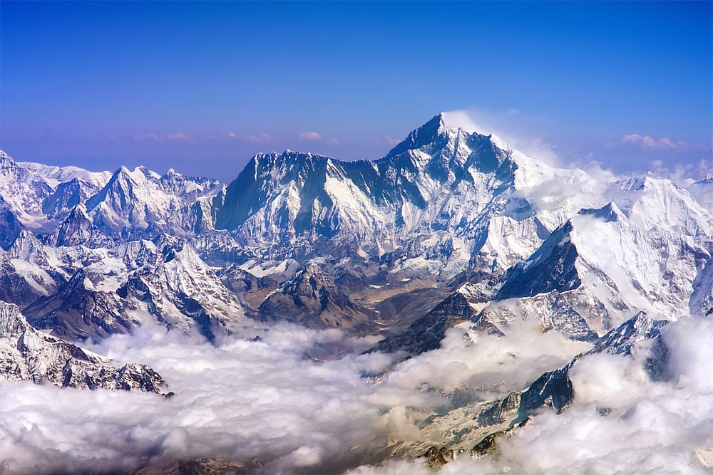 Himalaya mountains summits, Everest and Lhotse, with snow flags and clouds(MOROZ NATALIYA)s