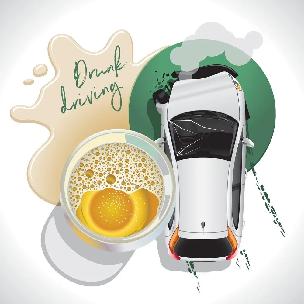 A crashed car after an accident stands next to a glass of beer(AntonioKalini)s