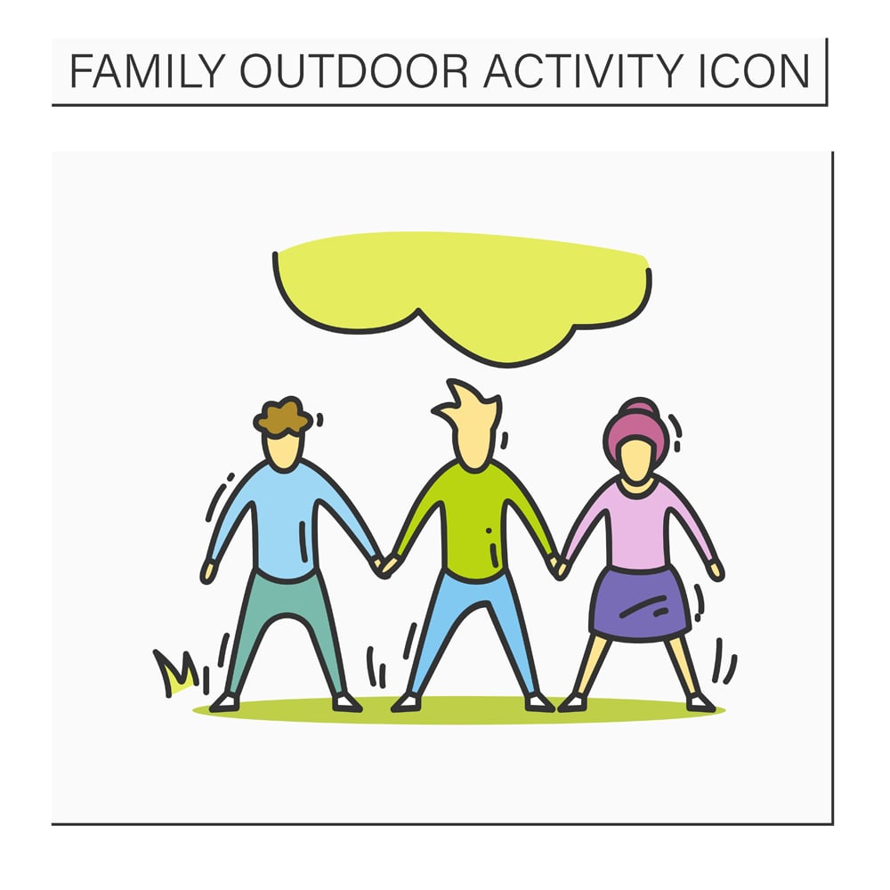Kids playing game color icon. Children playing red rover game. Outdoor activity concept. Summer holiday recreation and child, friendship. Isolated vector illustration