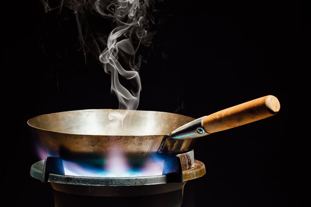 Chinese,Wok,Pan,On,Fire,Gas,Burner