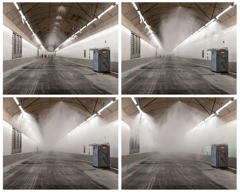 The operation of a deluge sprinkler system.