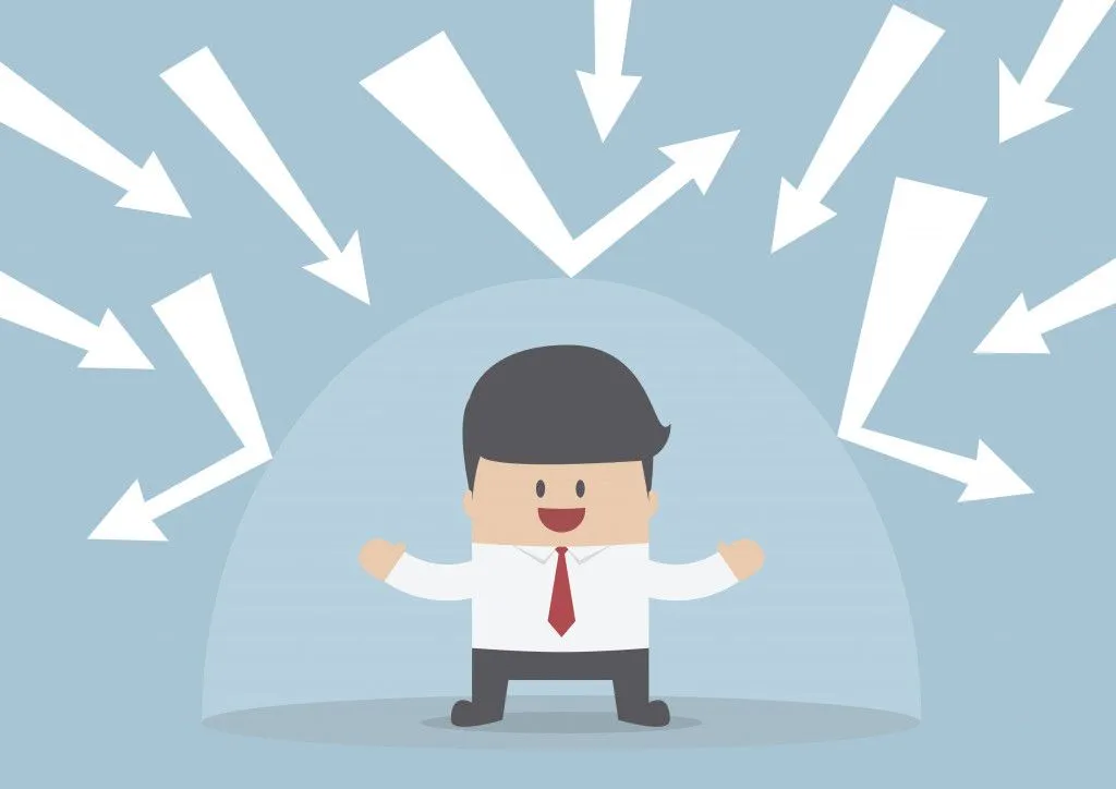 Businessman protected from the bad thing by the invisible shield