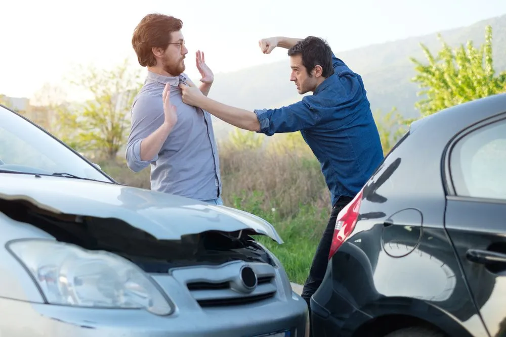 Two,Angry,Men,Arguing,After,A,Car,Fender-bender,Crash