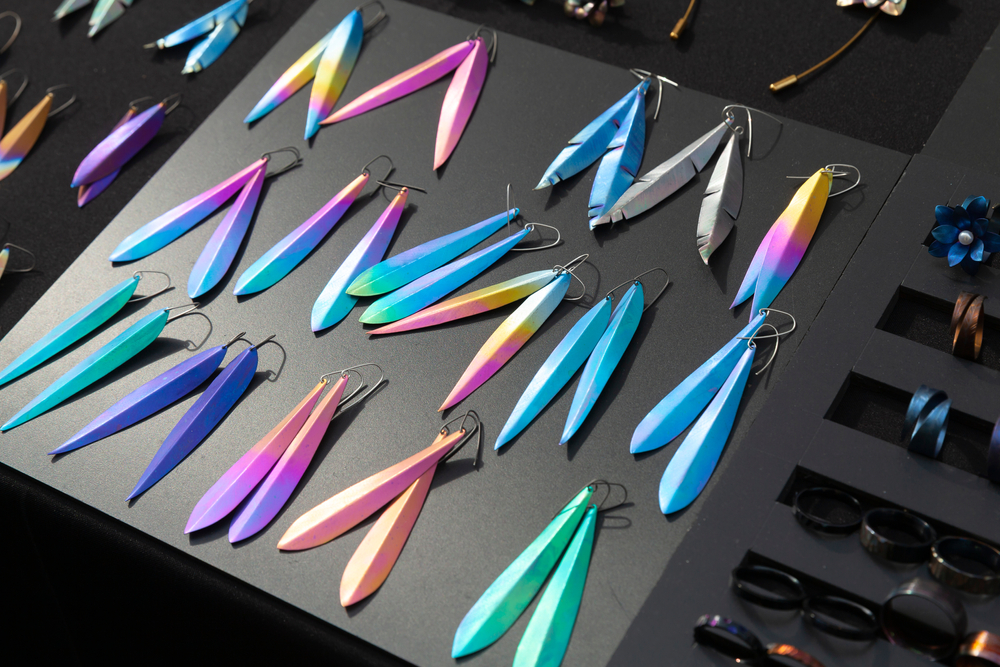 Assortment,Of,Earrings,With,Colorful,Titanium,Oxide,Patterns