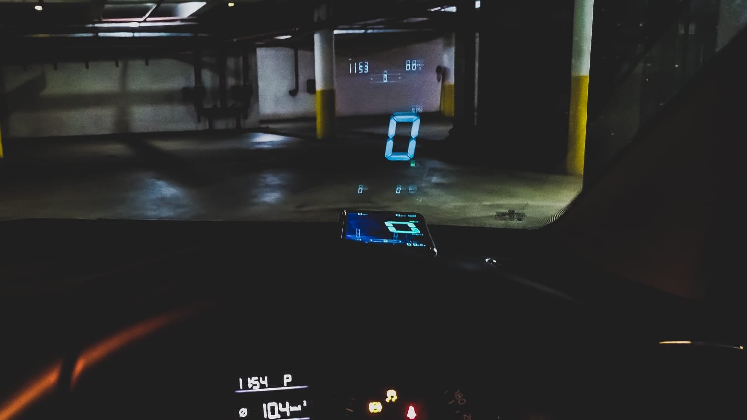 Smartphone applications project high contrast data on to the windscreen as a workaround for dedicated HUD units.