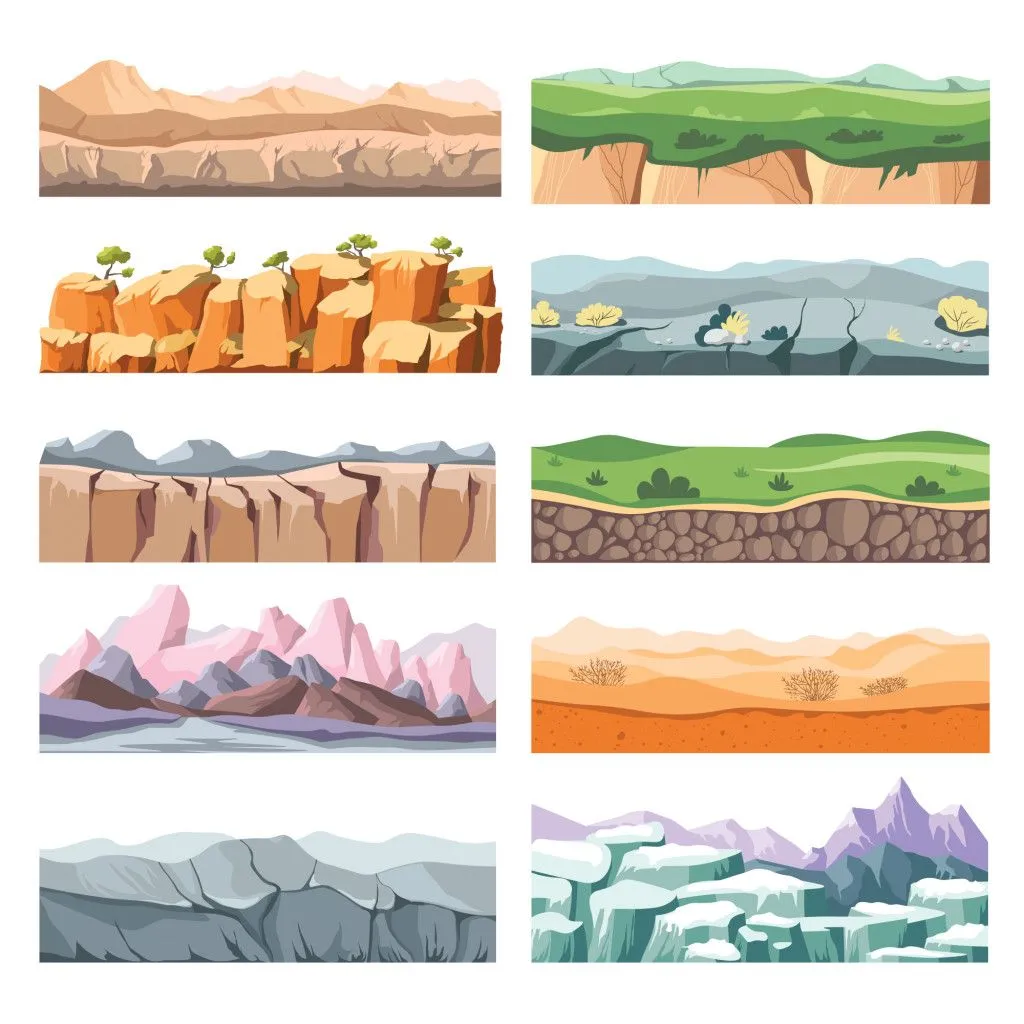 Landscapes with different ground and climate characteristics