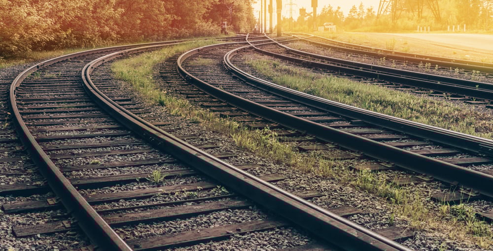Railway,To,Sunset.,Intersection,Of,Old,Rails.
