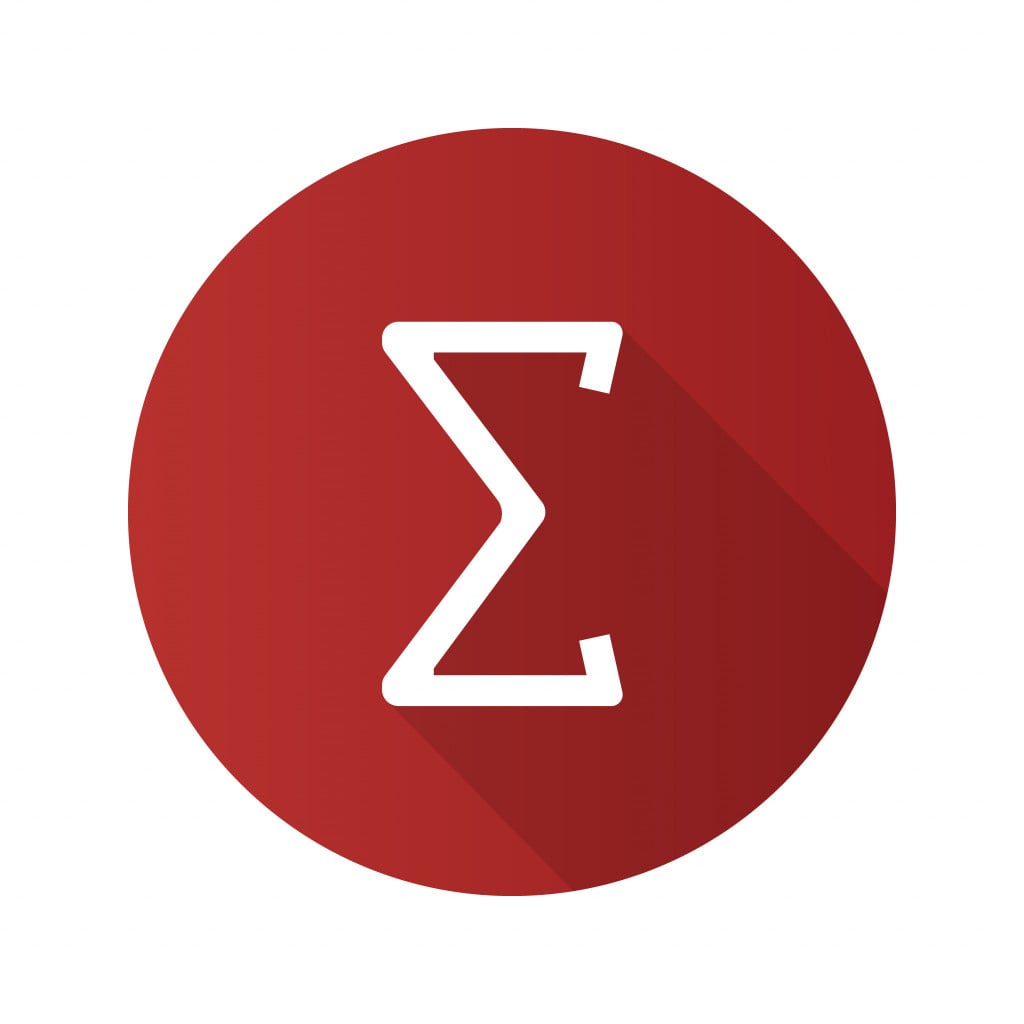 Summation flat design long shadow glyph icon