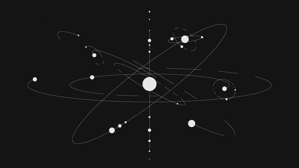 White minimalistic solar system with lines on black background