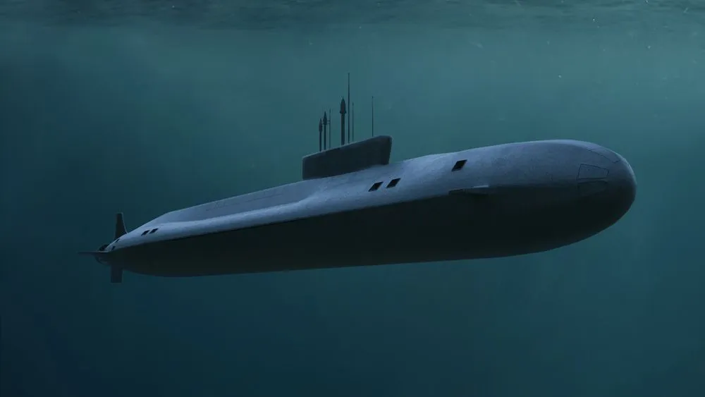 Submarine,In,Sea.,Render,3d.,Illustration.