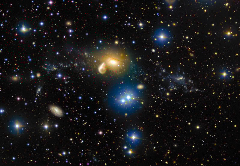 The spectacular aftermath of a 360 million year old cosmic collision is revealed in great detail in this image from ESO’s Very Large Telescope at the Paranal Observatory
