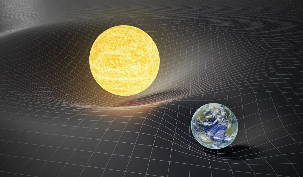 Gravity,And,General,Theory,Of,Relativity,Concept.,Earth,And,Sun