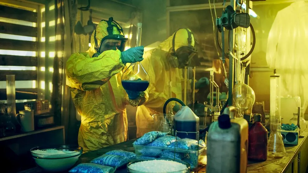 In,The,Underground,Laboratory,Two,Clandestine,Chemists,Cook,Drugs.,They