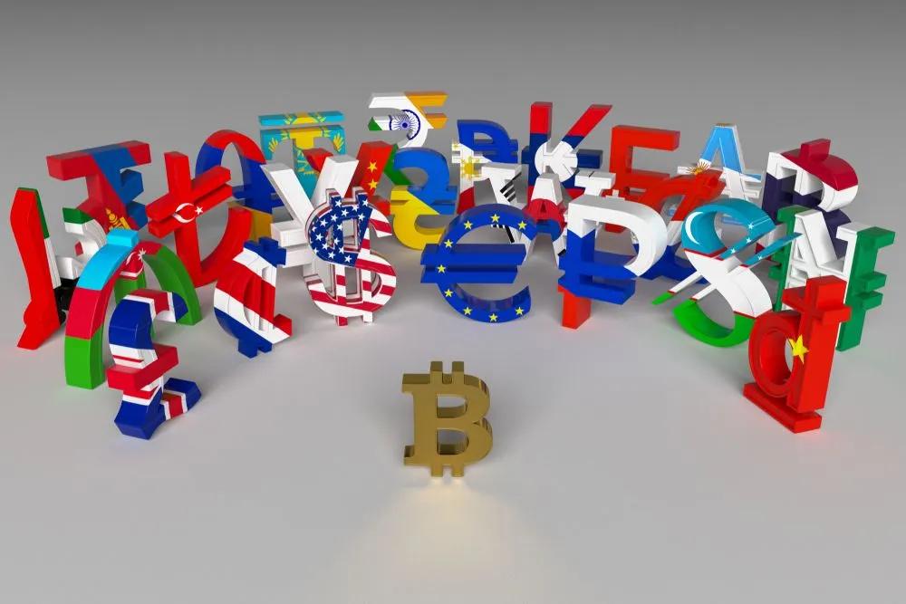The,Currency,Vs,Cryptocurrencies.,The,Bitcoin,Symbol,Is,Surrounded,By