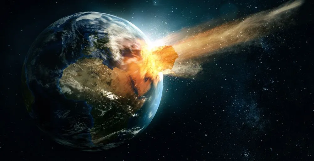 Asteroid,Hits,Earth,(3d,Rendering)