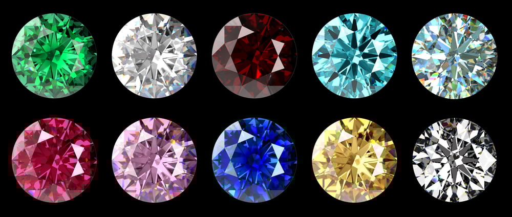 Set,Of,Ten,Colorful,Classic,Round,Brilliant,Cut,Gems,,Top