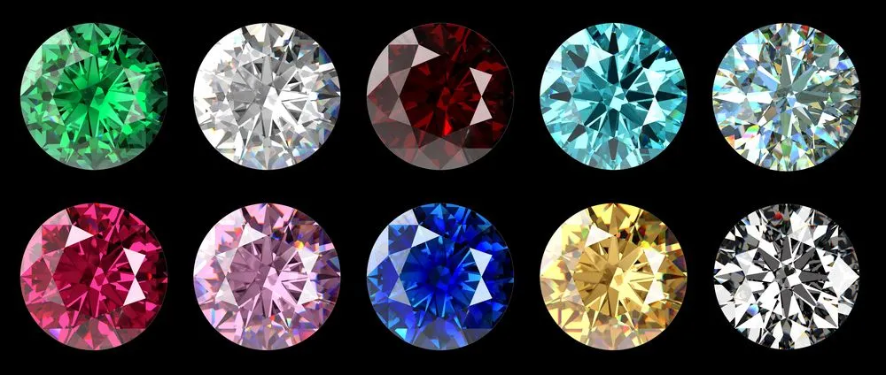 Set,Of,Ten,Colorful,Classic,Round,Brilliant,Cut,Gems,,Top